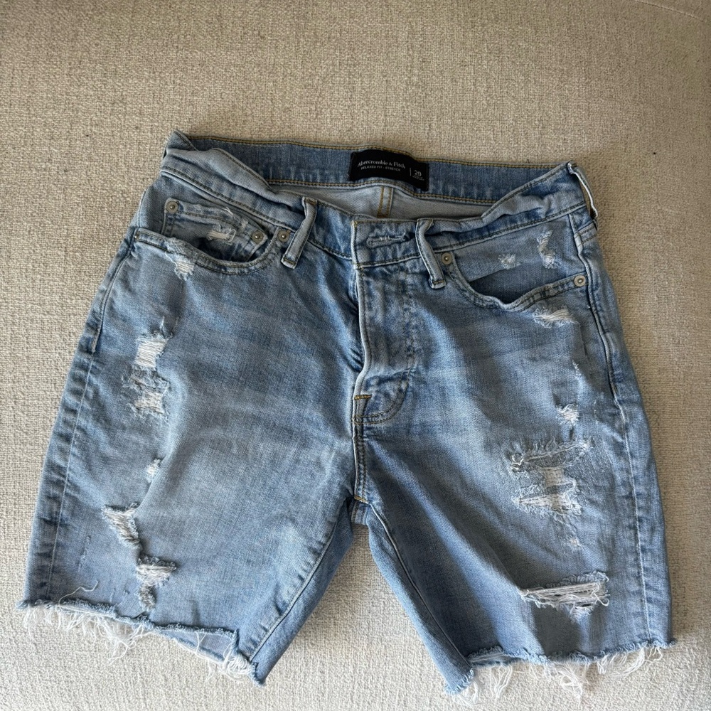 Abercrombie & Fitch Distressed Light Blue Denim Shorts